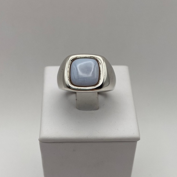 Vintage Sterling Silver 925 Cushion Cut Blue Chalcedony Ring Size 8 Minimalist